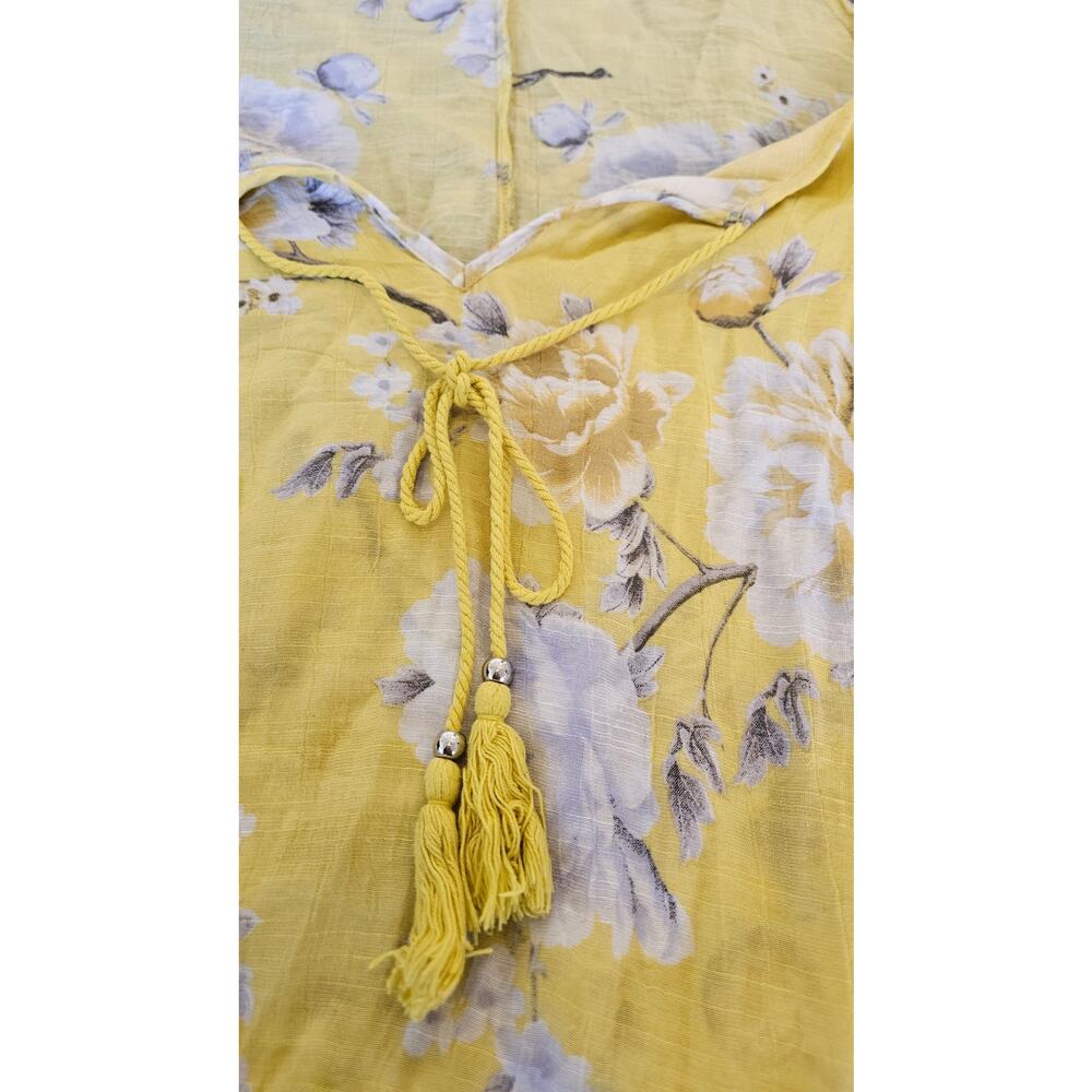 Unique Spectrum Yellow Floral Boho Blouse 3X Lace Hem Tassel Tie Top - Picture 3 of 9